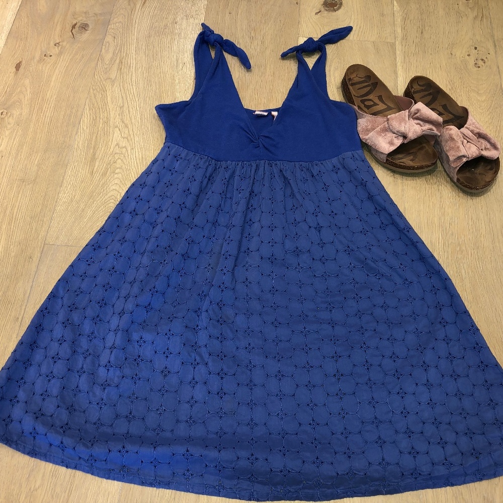 Anthropologie Royal Blue Eyelet Mini Dress Size M